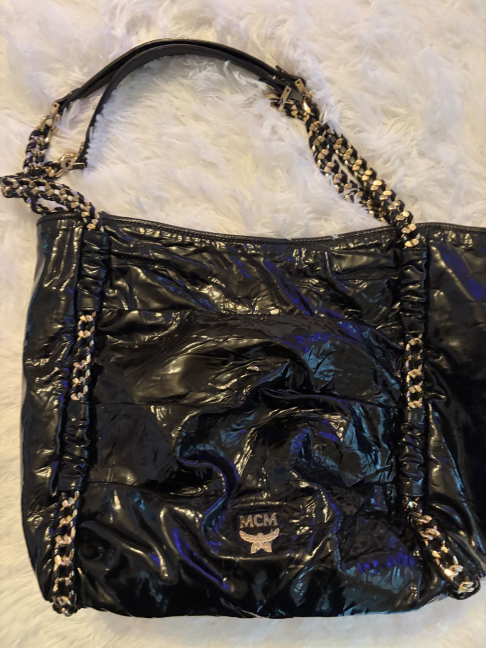 Mcm Black patent leather tote bag